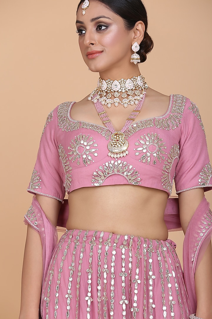 Sorbet Pink Embroidered Wedding Lehenga Set by Amit GT at Pernia's Pop Up Shop