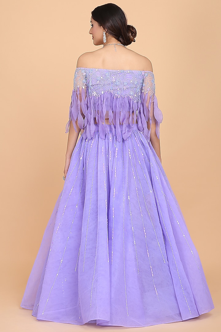 Lavender Embroidered Fringed Wedding Lehenga Set by Amit GT at Pernia's Pop Up Shop