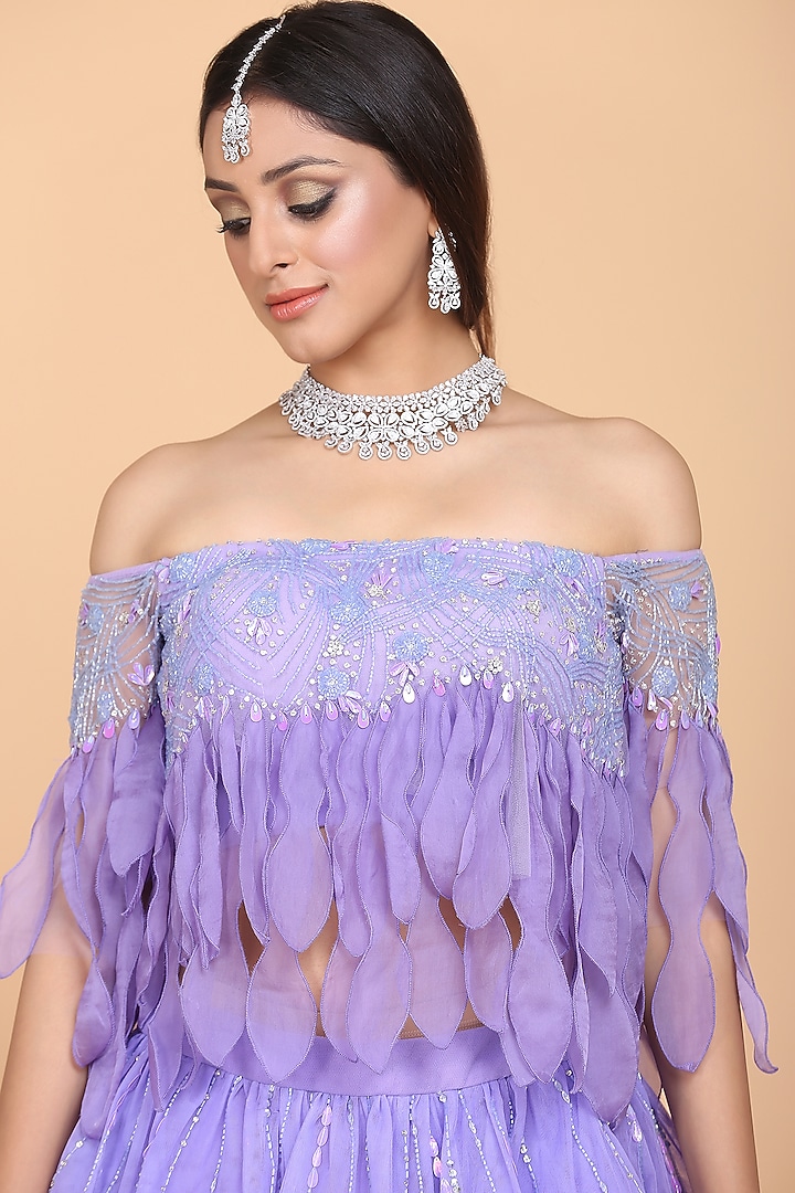 Lavender Embroidered Fringed Wedding Lehenga Set by Amit GT at Pernia's Pop Up Shop