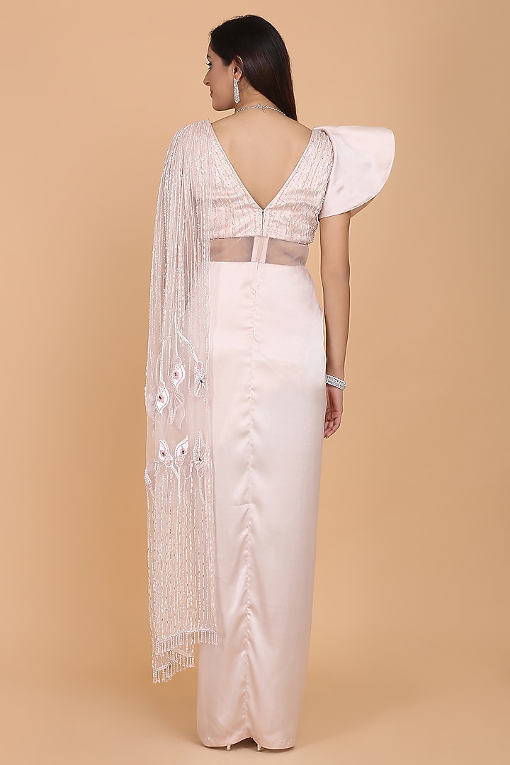 Blush Pink Embroidered Wedding Saree Gown Set by Amit GT at Pernia's Pop Up Shop