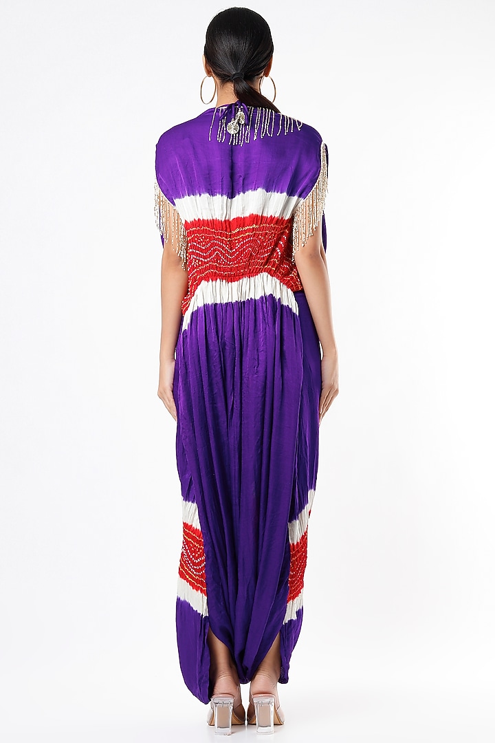 Red & Purple Gajji Silk Jumpsuit by Etasha by Asha Jain at Pernia's Pop Up Shop