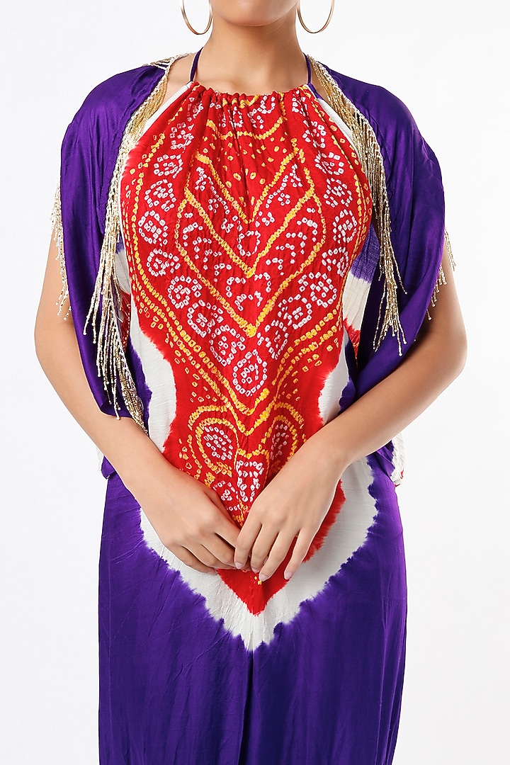 Red & Purple Gajji Silk Jumpsuit by Etasha by Asha Jain at Pernia's Pop Up Shop