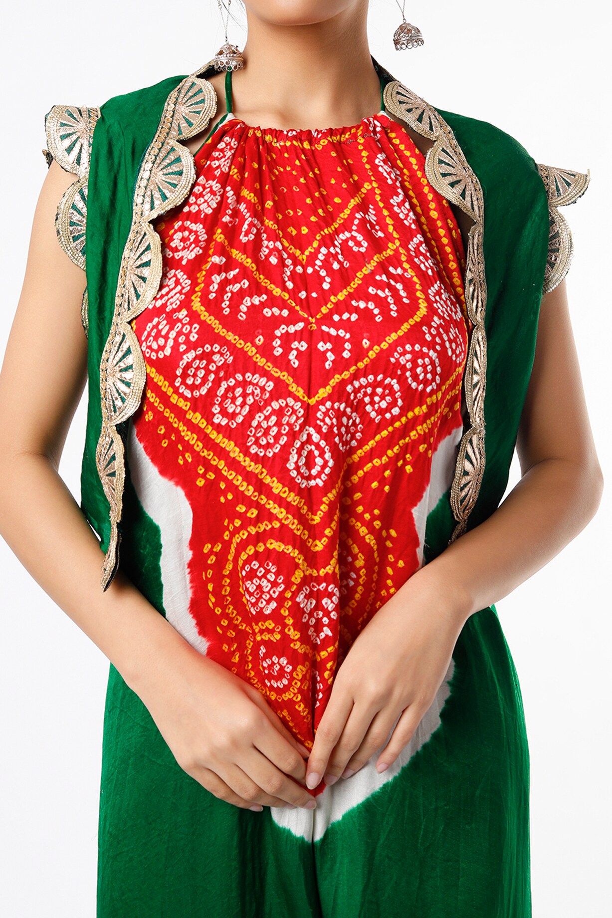One Shoulder Bandhani Print Dhoti Jumpsuit