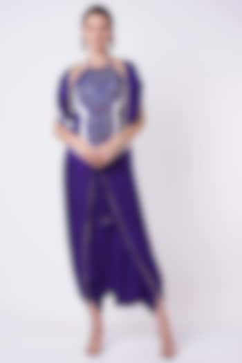 Purple & Electric Blue Embroidered Jumpsuit by Etasha by Asha Jain at Pernia's Pop Up Shop