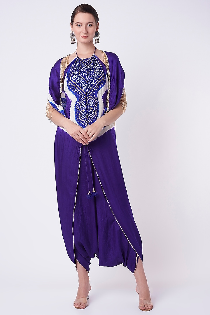 Purple & Electric Blue Embroidered Jumpsuit by Etasha by Asha Jain