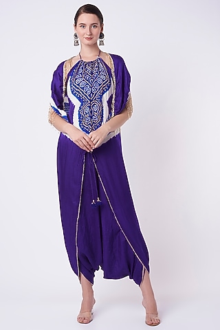 Purple & Electric Blue Embroidered Jumpsuit by Etasha by Asha Jain