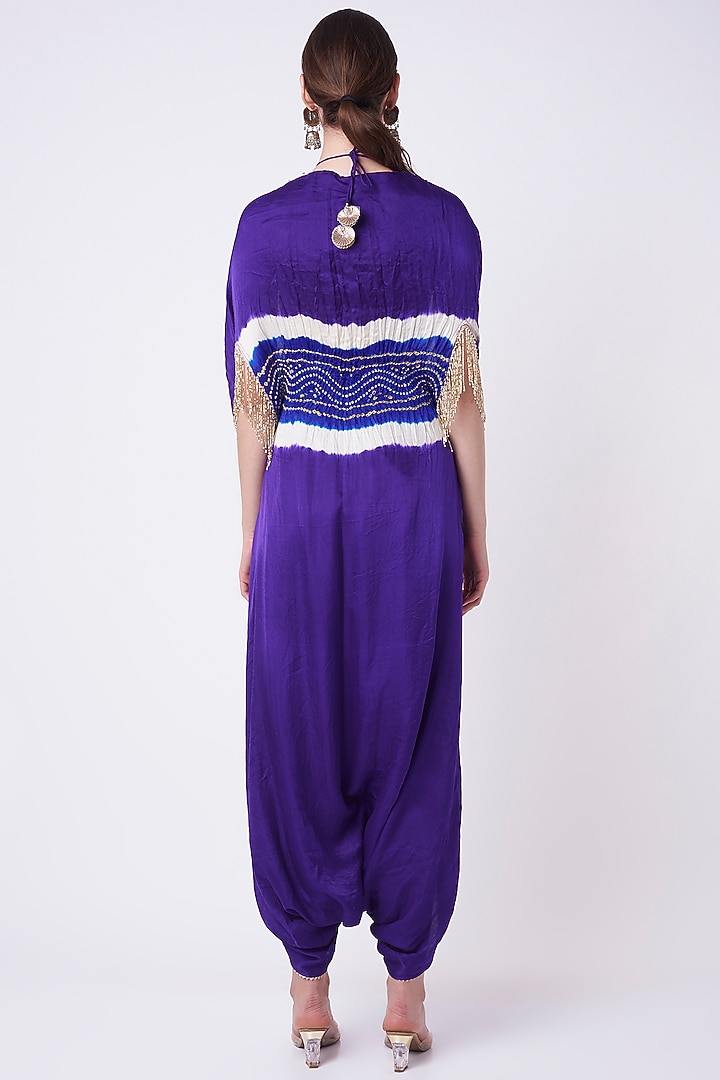 Purple & Electric Blue Embroidered Jumpsuit by Etasha by Asha Jain at Pernia's Pop Up Shop