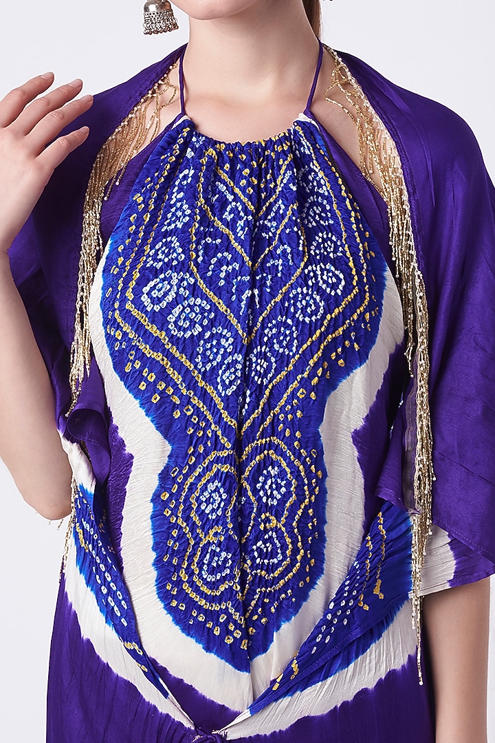 Purple & Electric Blue Embroidered Jumpsuit by Etasha by Asha Jain at Pernia's Pop Up Shop