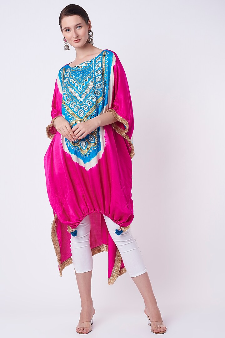 Pink & Blue Printed Kaftan by Etasha by Asha Jain
