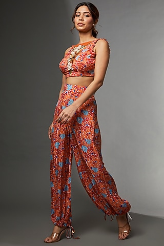Orange Tulle & Habutai Co-Ord Set by Etasha by Asha Jain