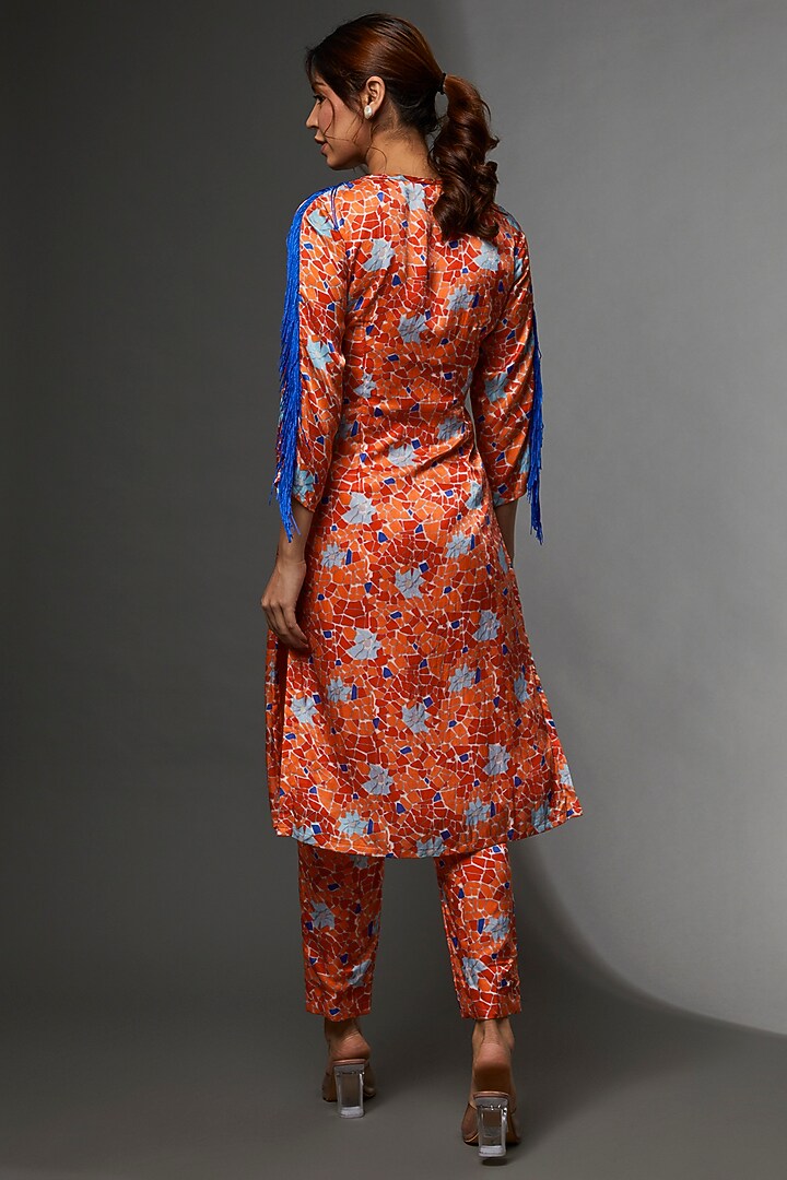 Orange & Blue Satin Tunic Set by Etasha by Asha Jain at Pernia's Pop Up Shop