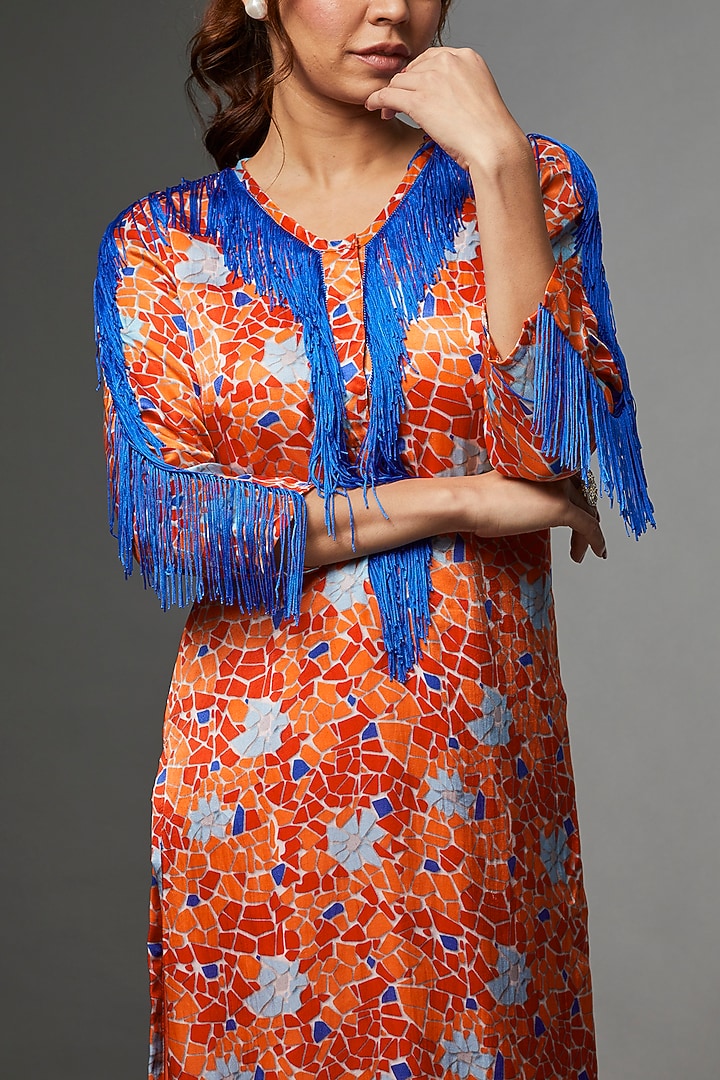 Orange & Blue Satin Tunic Set by Etasha by Asha Jain at Pernia's Pop Up Shop