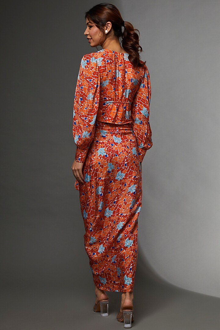 Orange Habutai Draped Skirt Set by Etasha by Asha Jain at Pernia's Pop Up Shop