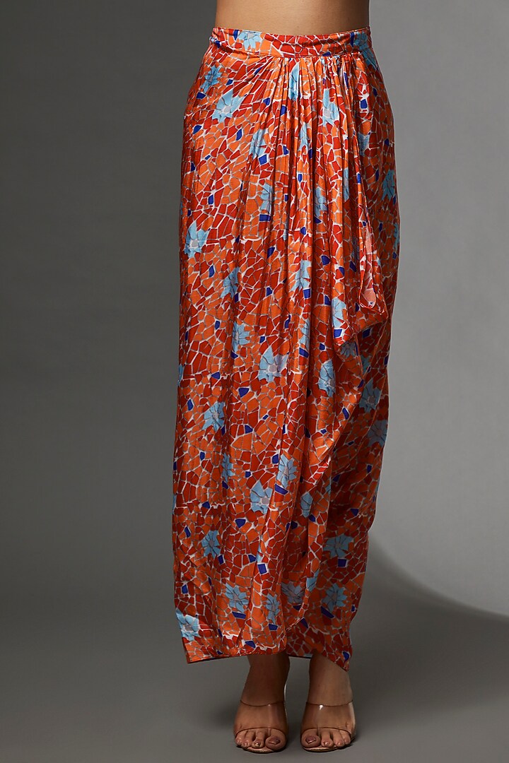 Orange Habutai Draped Skirt Set by Etasha by Asha Jain at Pernia's Pop Up Shop
