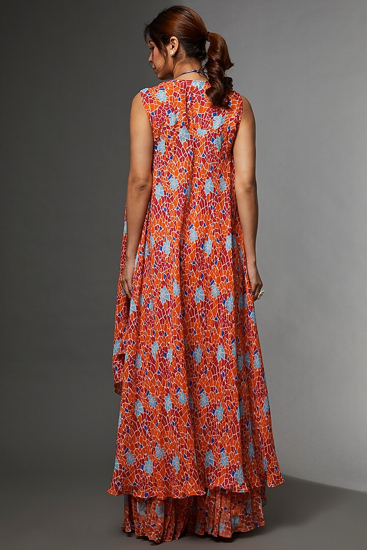 Orange Georgette Tiered Wedding Sharara Set by Etasha by Asha Jain at Pernia's Pop Up Shop
