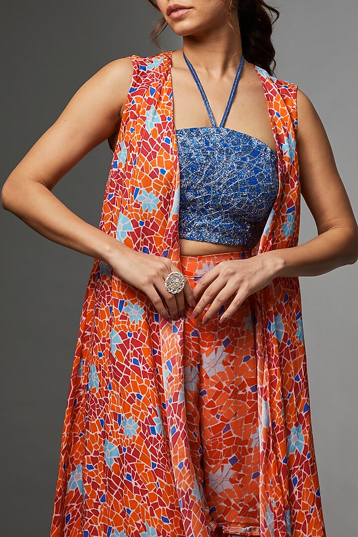 Orange Georgette Tiered Wedding Sharara Set by Etasha by Asha Jain at Pernia's Pop Up Shop