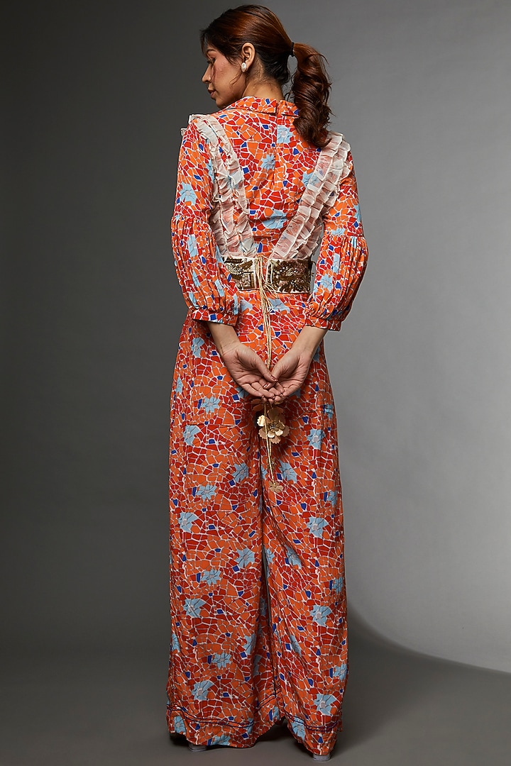 Orange Habutai Jumpsuit With Belt by Etasha by Asha Jain at Pernia's Pop Up Shop