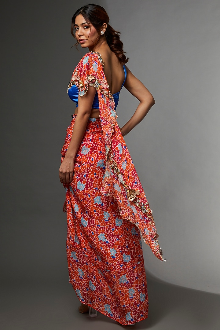 Orange Organza Draped Skirt Set by Etasha by Asha Jain at Pernia's Pop Up Shop