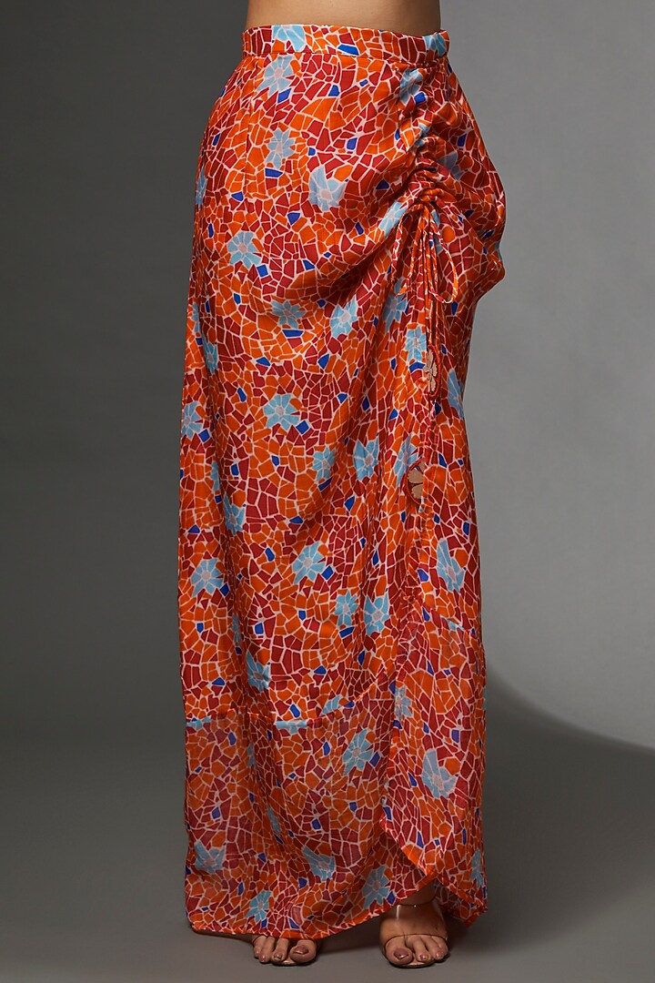 Orange Organza Draped Skirt Set by Etasha by Asha Jain at Pernia's Pop Up Shop