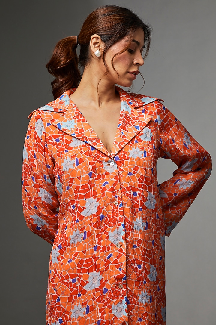 Orange Mosaic Habutai Silk Co-Ord Set by Etasha by Asha Jain at Pernia's Pop Up Shop