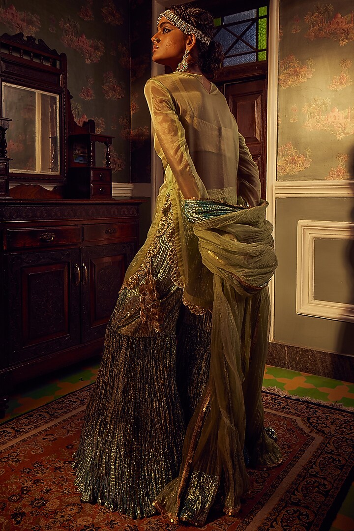 Aqua Green Metallic Tissue Wedding Sharara Set by Etasha by Asha Jain at Pernia's Pop Up Shop