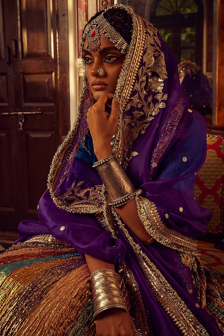 Purple Metallic Tissue Wedding Anarkali Set by Etasha by Asha Jain at Pernia's Pop Up Shop