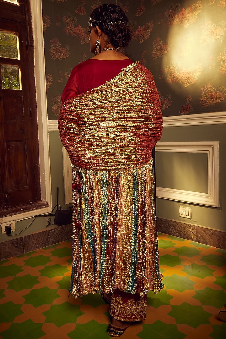 Multi-Colored Metallic Tissue Embroidered Angrakha Wedding Anarkali Set by Etasha by Asha Jain at Pernia's Pop Up Shop