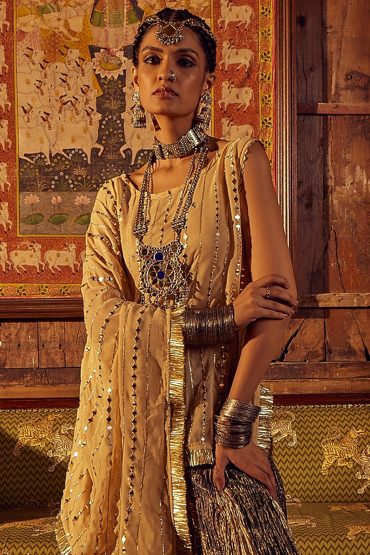 Copper Georgette Striped Kaftan Set by Etasha by Asha Jain at Pernia's Pop Up Shop