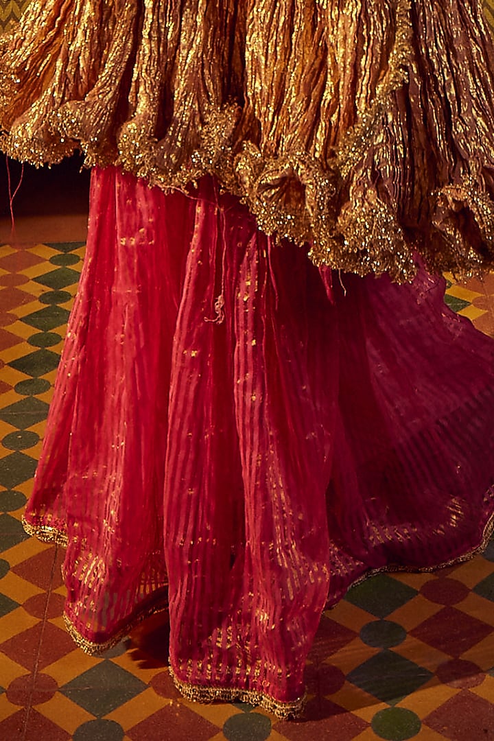 Pink Striped Tissue Flared Wedding Sharara Set by Etasha by Asha Jain at Pernia's Pop Up Shop