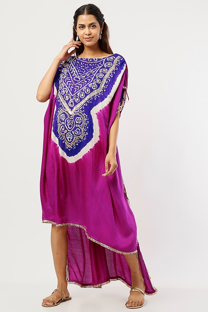 Magenta & Cobalt Blue Embellished Kaftan by Etasha by Asha Jain