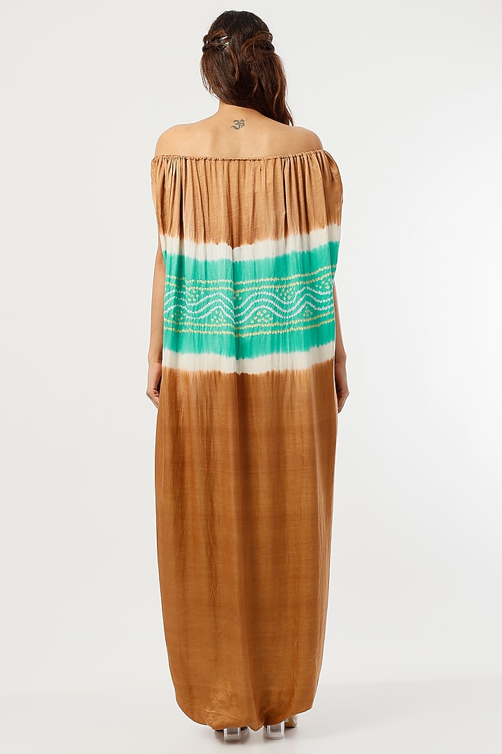 Beige & Sea Green Embellished Off Shoulder Jumpsuit by Etasha by Asha Jain at Pernia's Pop Up Shop