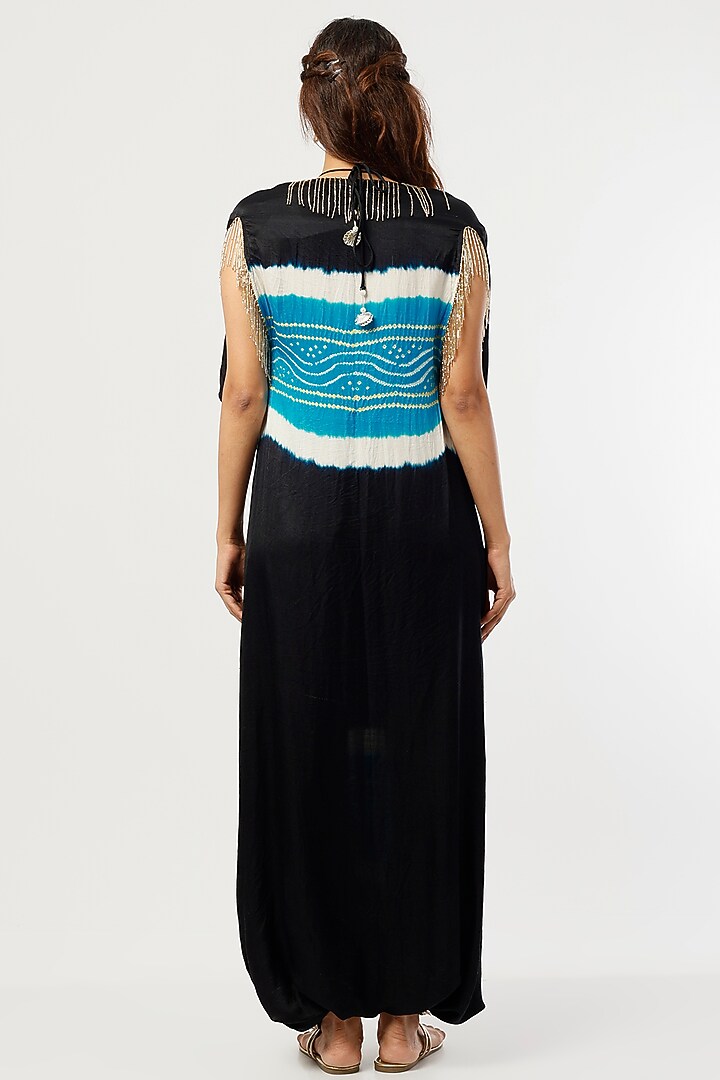Black & Sky Blue Gajji Silk Jumpsuit With Jacket by Etasha by Asha Jain at Pernia's Pop Up Shop