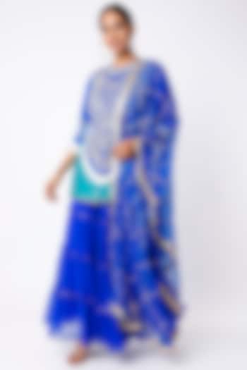 Cobalt Blue Georgette Layered Sharara Set by Etasha by Asha Jain