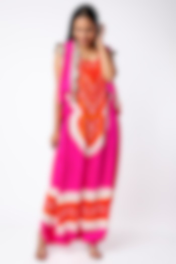 Bright Pink & Electric Orange Embellished Jumpsuit by Etasha by Asha Jain at Pernia's Pop Up Shop