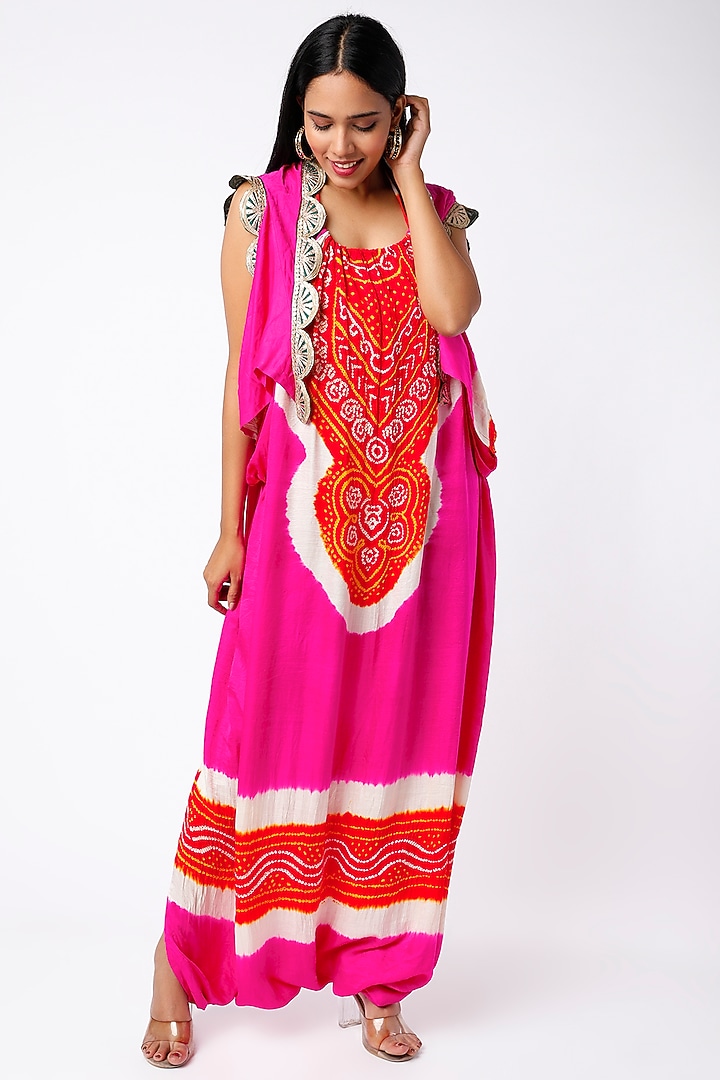 Bright Pink & Electric Orange Embellished Jumpsuit by Etasha by Asha Jain at Pernia's Pop Up Shop