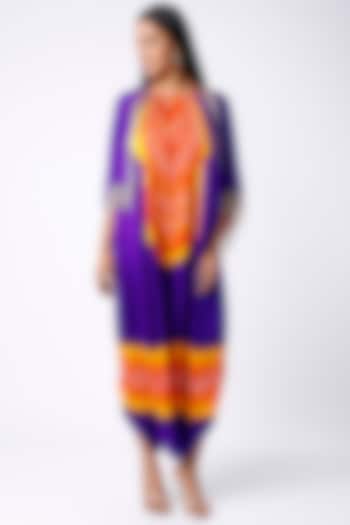 Purple & Electric Orange Gajji Silk Jumpsuit by Etasha by Asha Jain