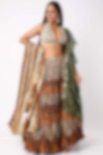 Silver & Brown Tissue Gota Metallic Wedding Lehenga Set by Etasha by Asha Jain at Pernia's Pop Up Shop