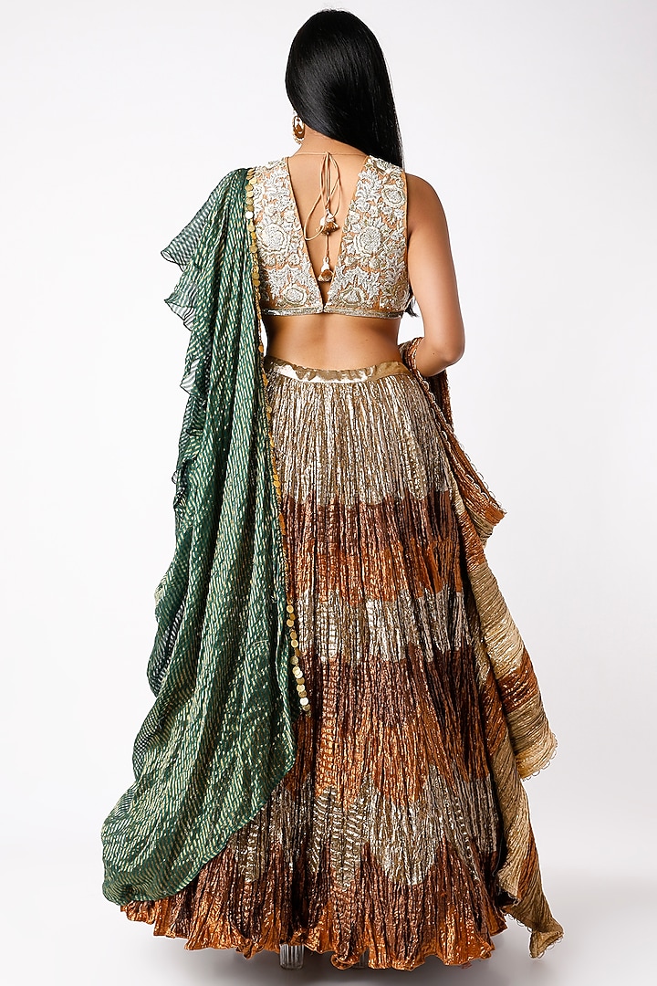 Silver & Brown Tissue Gota Metallic Wedding Lehenga Set  by Etasha by Asha Jain at Pernia's Pop Up Shop