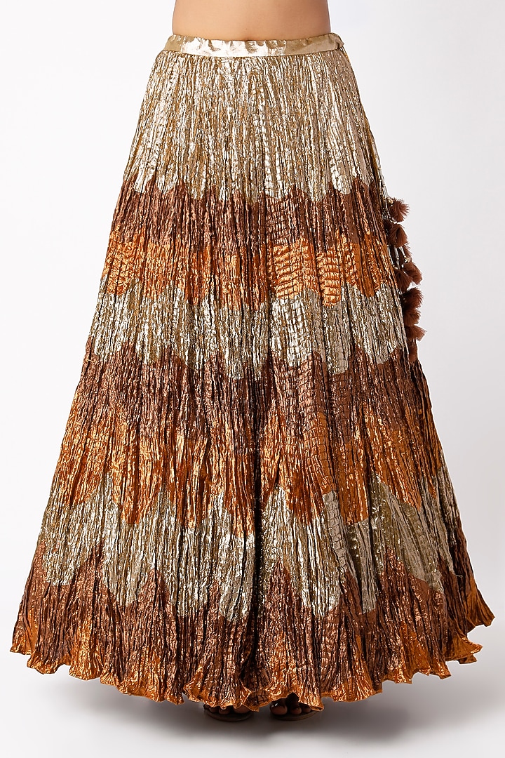 Silver & Brown Tissue Gota Metallic Wedding Lehenga Set  by Etasha by Asha Jain at Pernia's Pop Up Shop