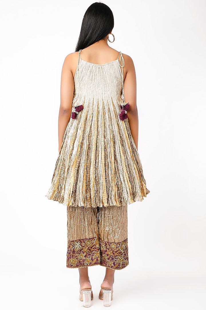 Silver & Gold Metallic Flared Kurta Set by Etasha by Asha Jain at Pernia's Pop Up Shop