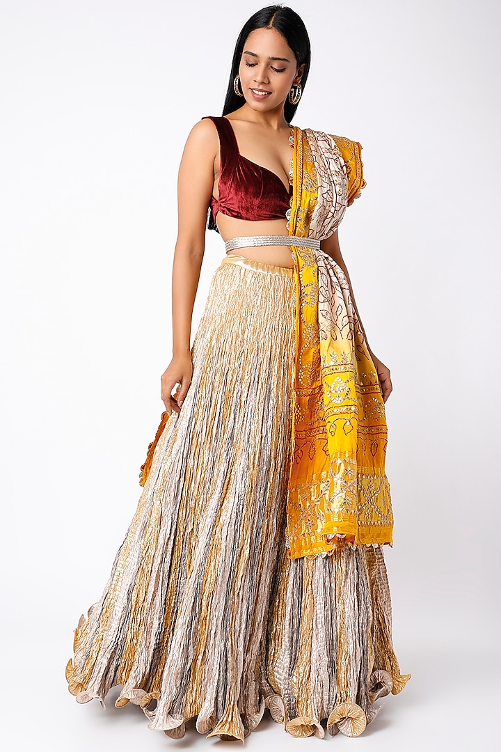 Silver & Gold Metallic Wedding Lehenga Set by Etasha by Asha Jain at Pernia's Pop Up Shop