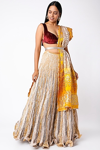 Silver & Gold Metallic Lehenga Set by Etasha by Asha Jain