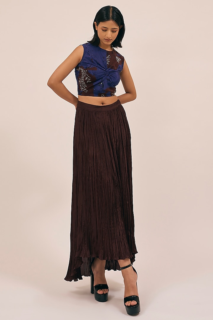 Mahogany Natural Silk Pleated Skirt by AMKA INDIA