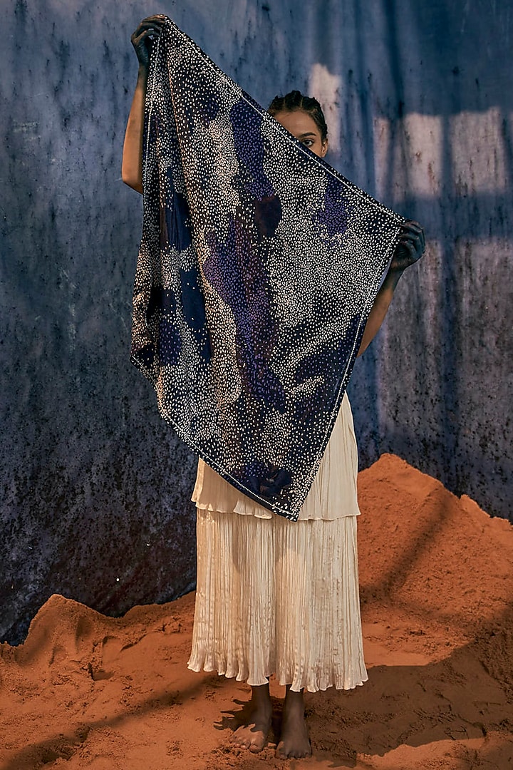 Midnight Blue Natural Silk Scarf by AMKA INDIA