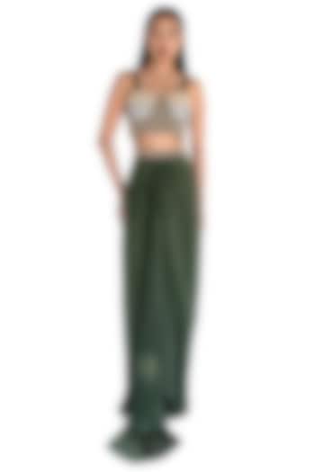 Emerald Green Natural Silk Draped Skirt Set by AMKA INDIA at Pernia's Pop Up Shop