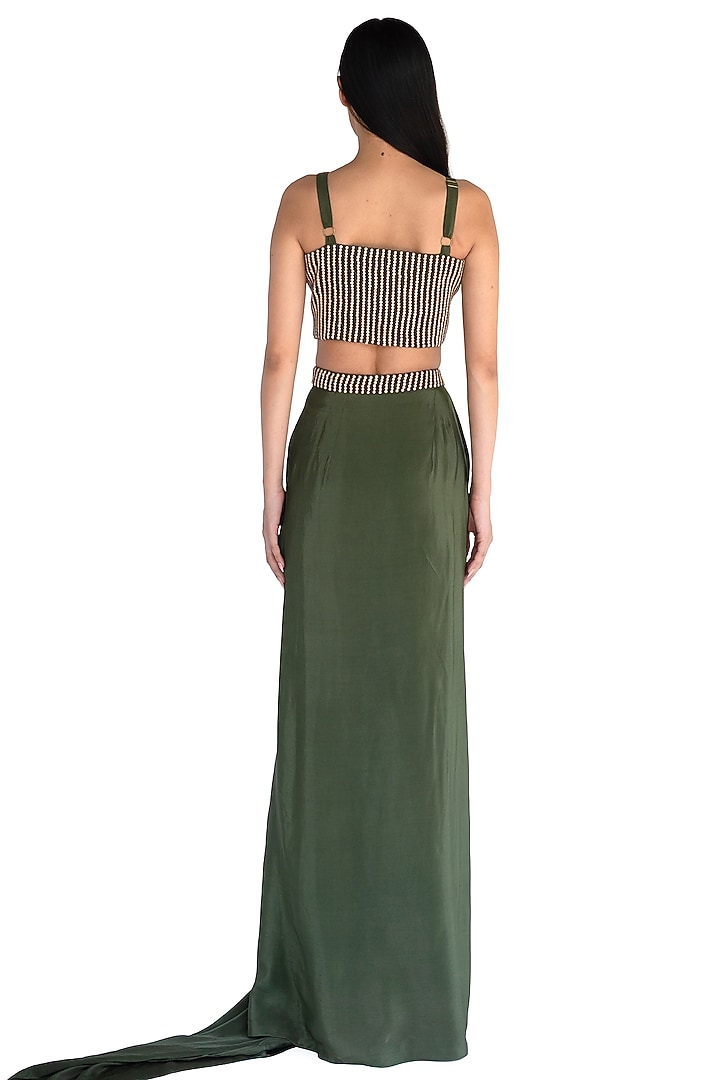 Emerald Green Natural Silk Draped Skirt Set by AMKA at Pernia's Pop Up Shop