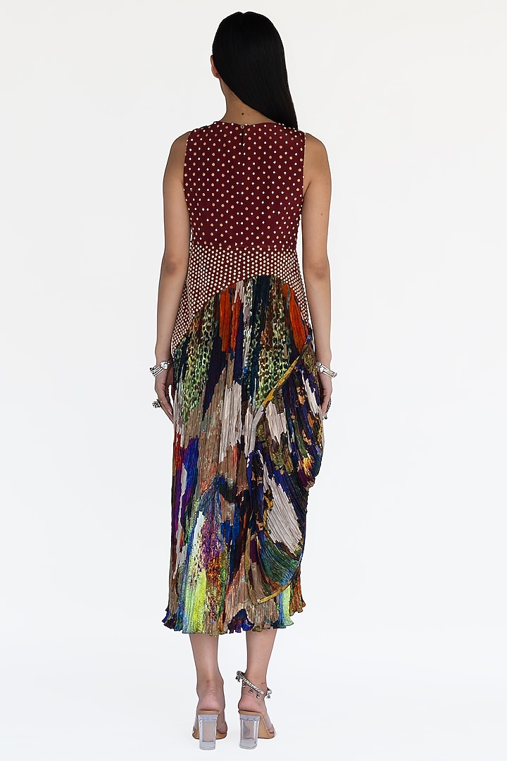 Multi-Colored Natural Silk Mosaic Printed Midi Summer Dress by AMKA at Pernia's Pop Up Shop