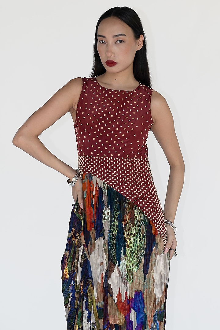 Multi-Colored Natural Silk Mosaic Printed Midi Summer Dress by AMKA at Pernia's Pop Up Shop