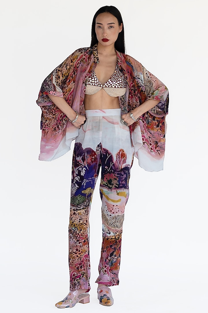 Rose Pink Natural Silk Landscape Printed Co-Ord Set by AMKA at Pernia's Pop Up Shop