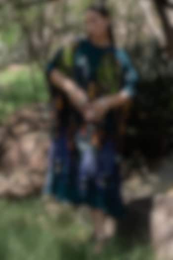 Midnight Blue Natural Silk Kaftan Vacation Dress by AMKA INDIA at Pernia's Pop Up Shop